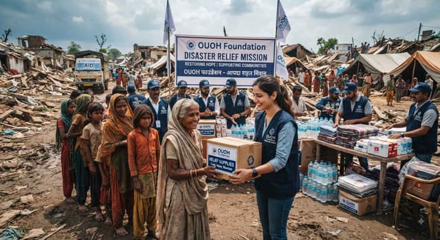 Disaster relief workers supporting families and communities affected by emergencies